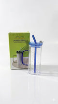 Glass Sipper mug  Water With Straw And Handle