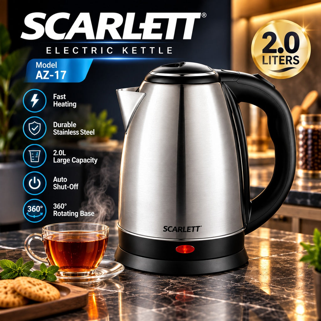 SCARLETT AZ-17 2.0L Stainless Steel Electric Kettle with Auto Shut-Off