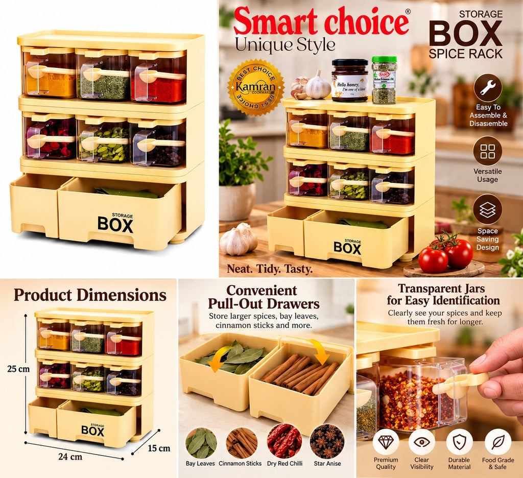 Premium 6-Jar Spice Rack & Kitchen Storage Organizer with Pull-Out Drawers