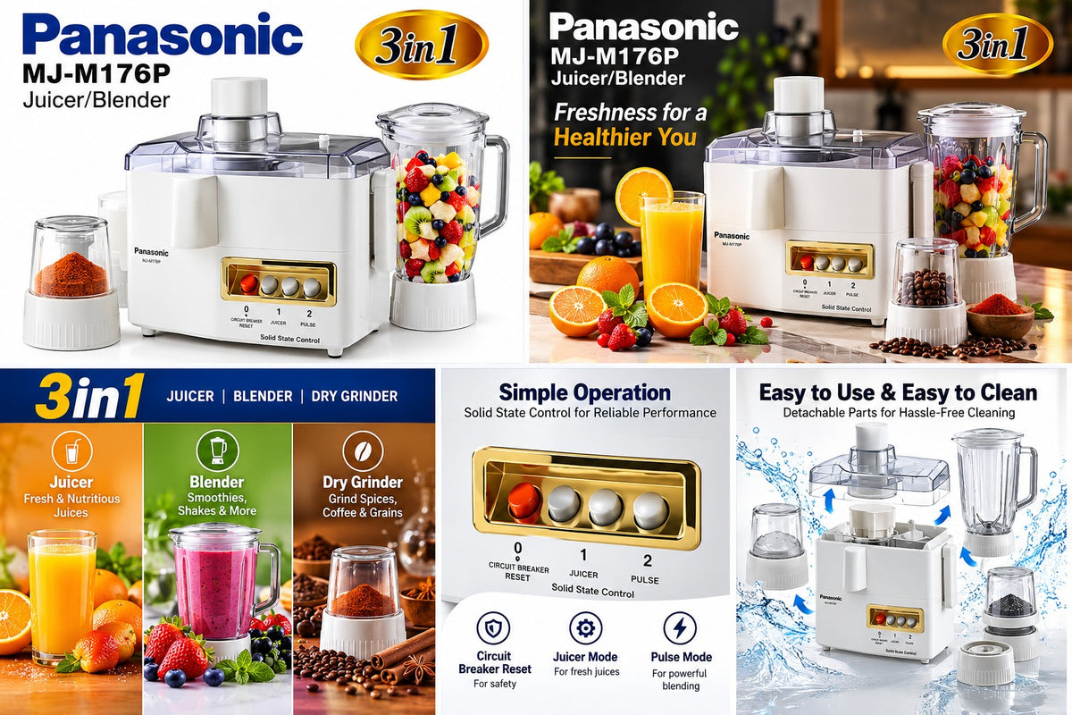 Panasonic MJ-M176P 3-in-1 Juicer, Blender & Dry Grinder