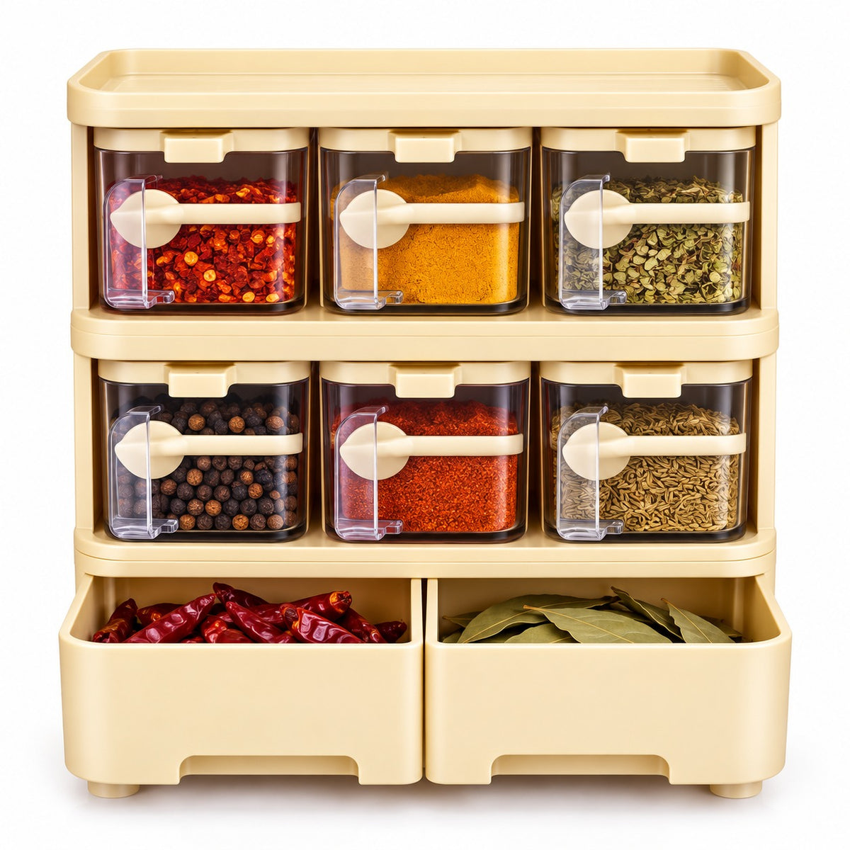 Premium 6-Jar Spice Rack & Kitchen Storage Organizer with Pull-Out Drawers